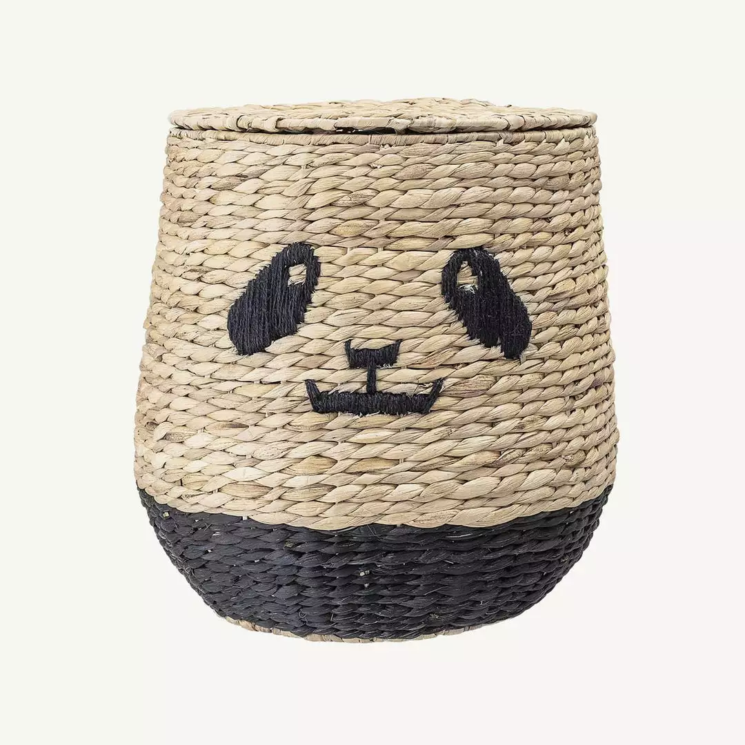 Bloomingville - Panda Storage Basket With Lid In Water Hyacinth 1 Bloomingville - Panda Storage Basket With Lid In Water Hyacinth