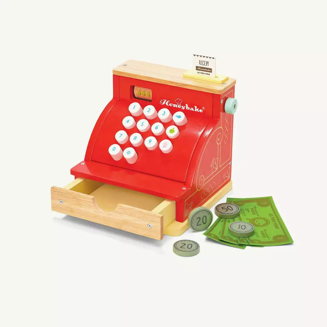 Pretend Play Le Toy Van - Red Honeybake Wooden Cash Register 1 Pretend Play Le Toy Van - Red Honeybake Wooden Cash Register