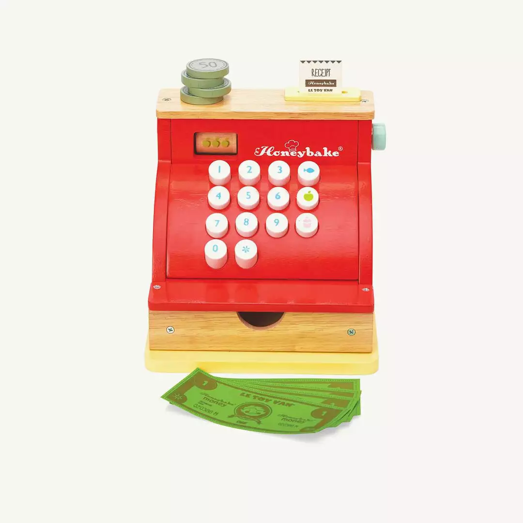 Pretend Play Le Toy Van - Red Honeybake Wooden Cash Register 5 Pretend Play Le Toy Van - Red Honeybake Wooden Cash Register