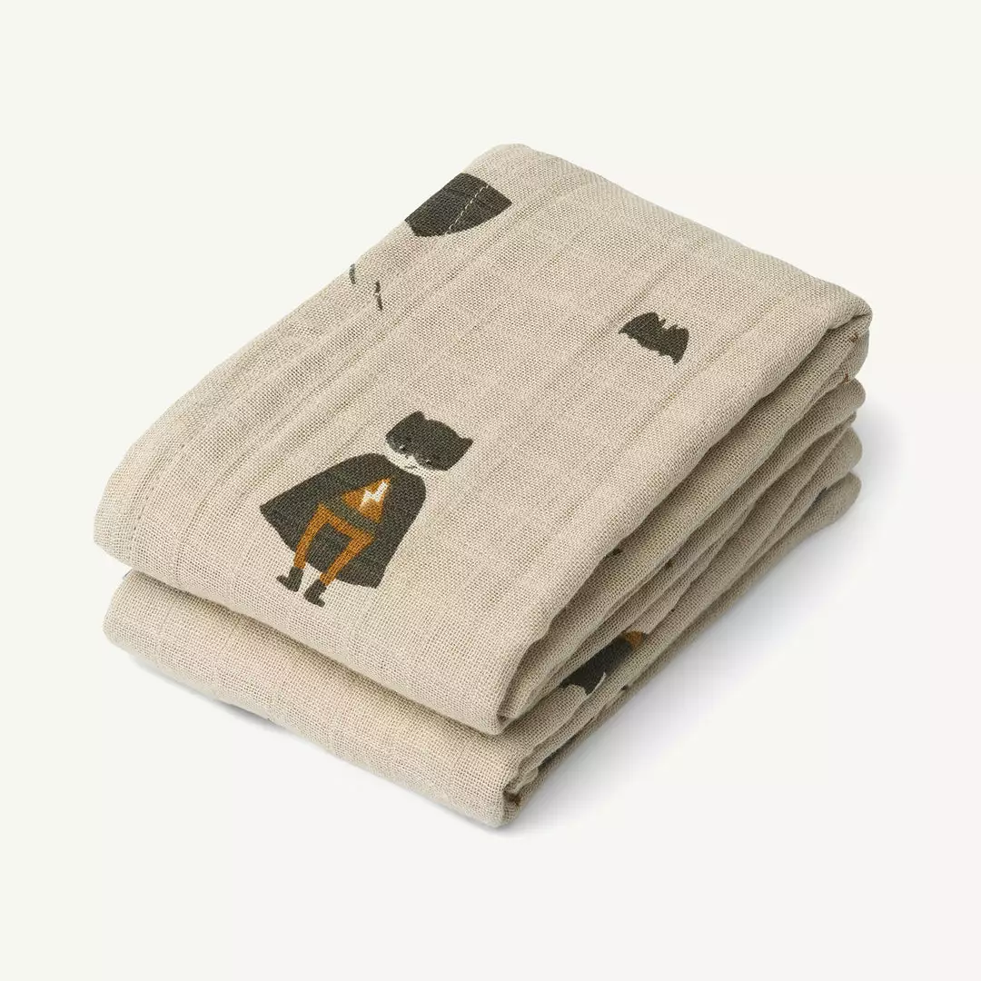 Liewood - Lewis Organic Cotton Muslin Cloth 2-Pack - Superhero / Dune Mix 1 Liewood - Lewis Organic Cotton Muslin Cloth 2-Pack - Superhero / Dune Mix